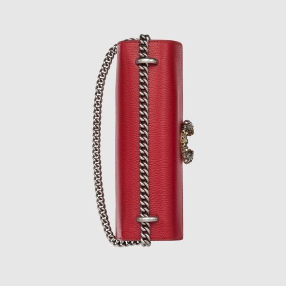 Gucci Horsebit Shoulder Bag Hibiscus Red Silver Leather - Picture 5 of 6